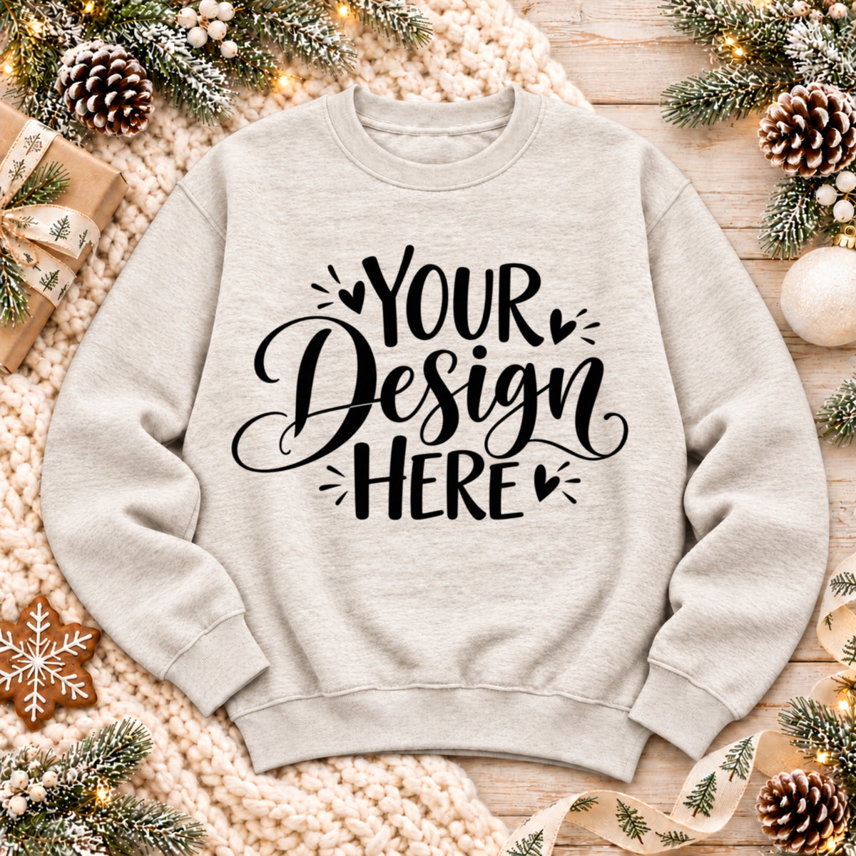 Christmas Crewneck Flat Lay Oatmeal