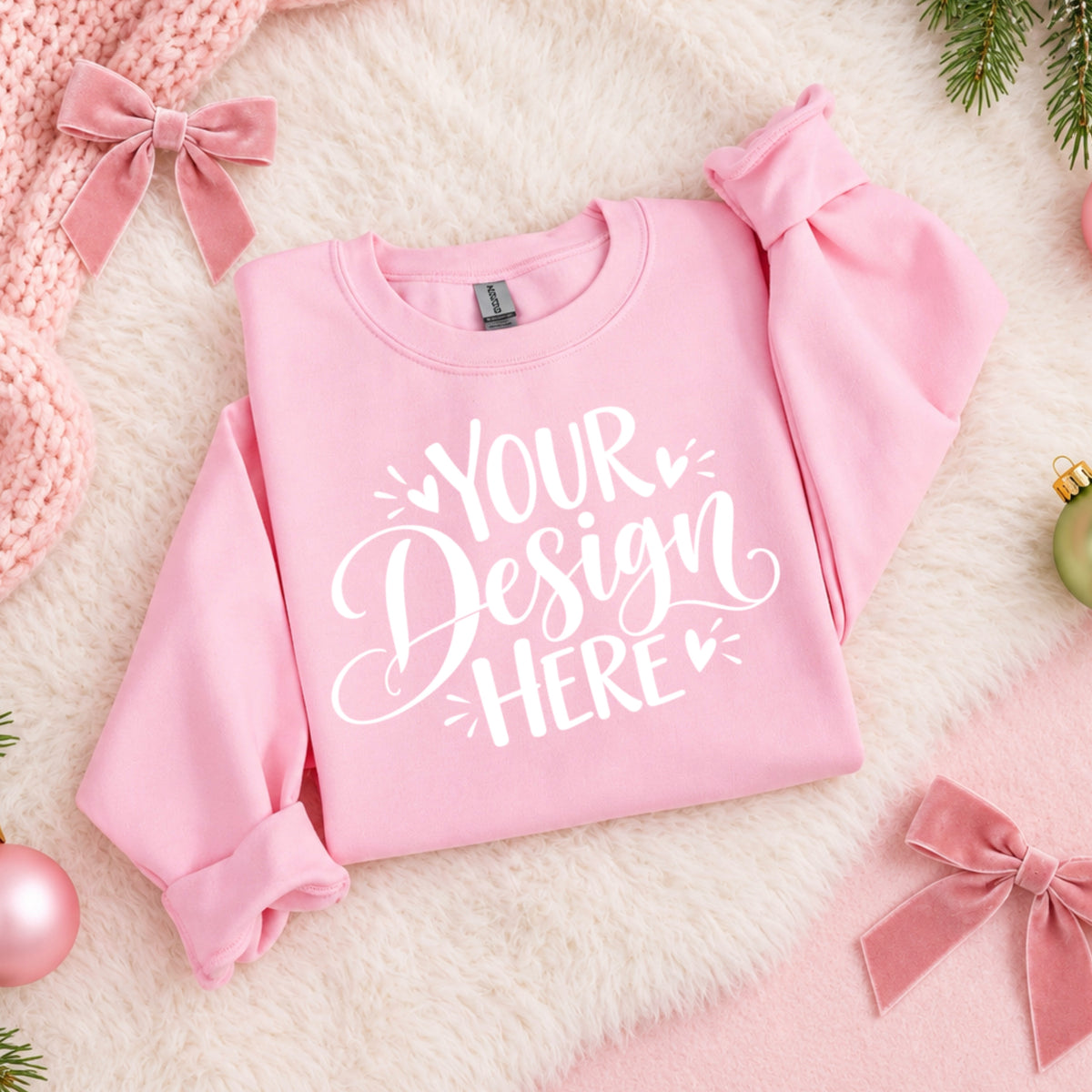 Christmas Crewneck Flat Lay Folded Light Pink