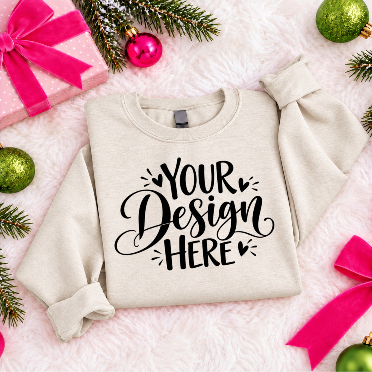 Christmas Crewneck Flat Lay Folded Oatmeal