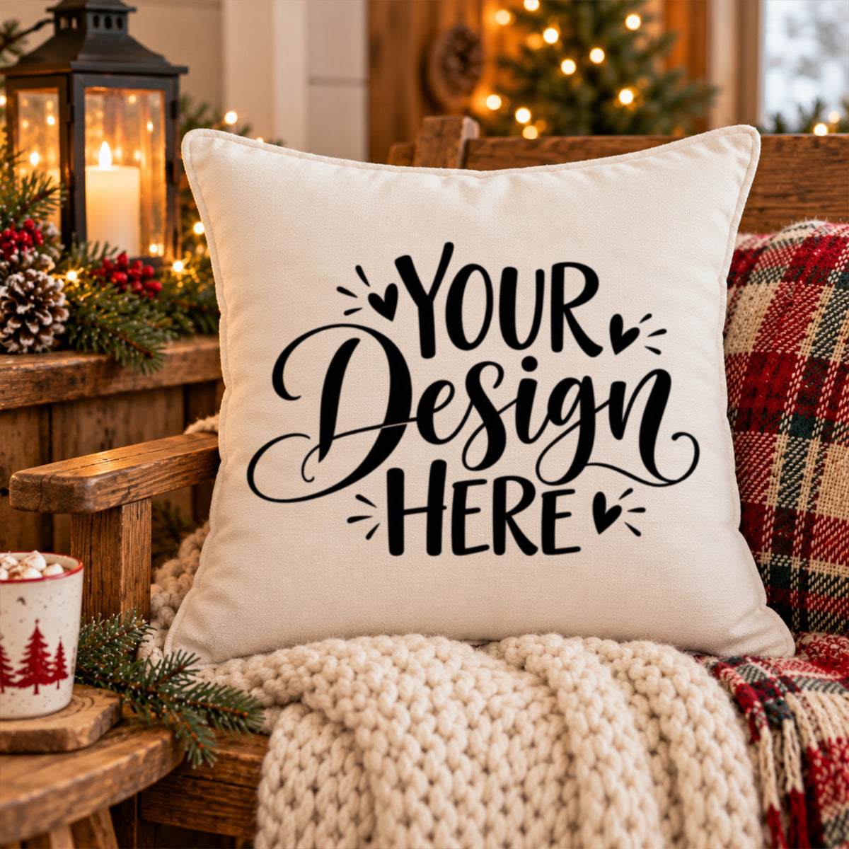 Christmas Pillow Mockup Cream Cozy Cabin Decor