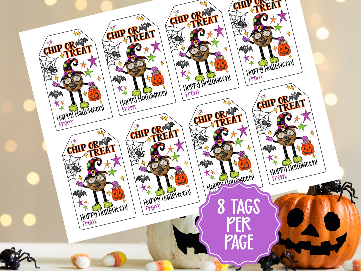 Chip or Treat – Halloween Treat Tag, Printable Cookie Tag for Kids, Trick or Treat Bag Tag, Halloween Party Favor Tag, Boo Basket Label, Class Gift Tag, PDF Download