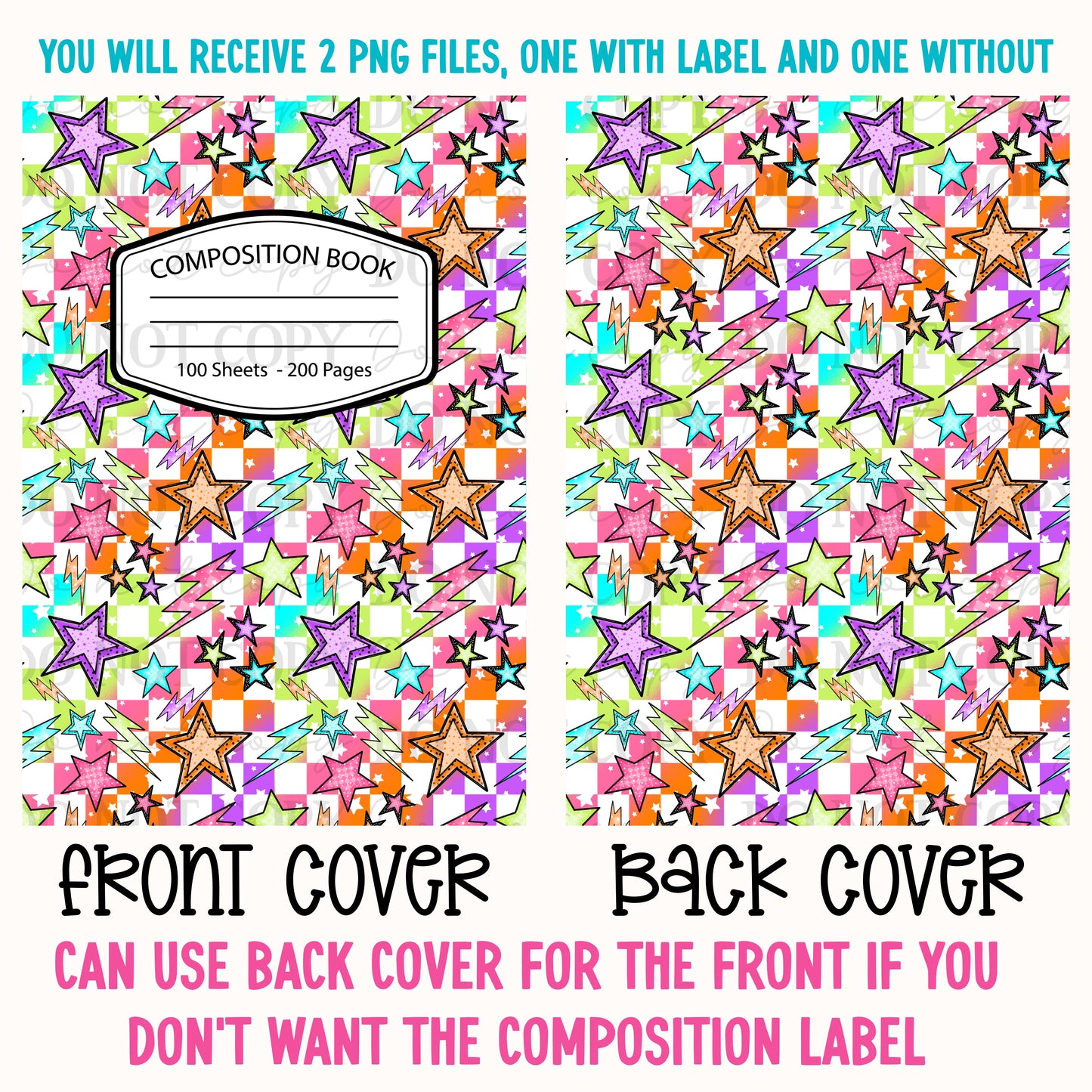 Neon Stars & Lightning Bolts Composition Notebook Cover
