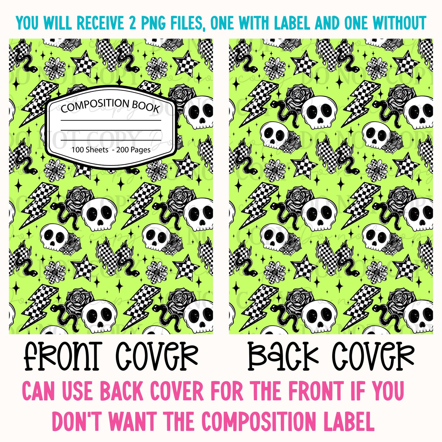 Neon Green Skull & Snakes Composition Notebook Cover