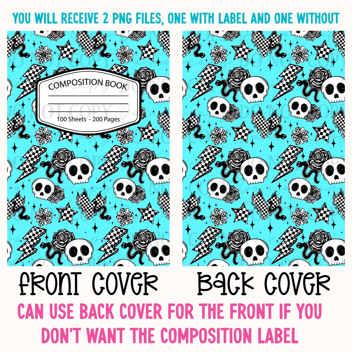 Teal Skull & Snakes Composition Notebook Cover