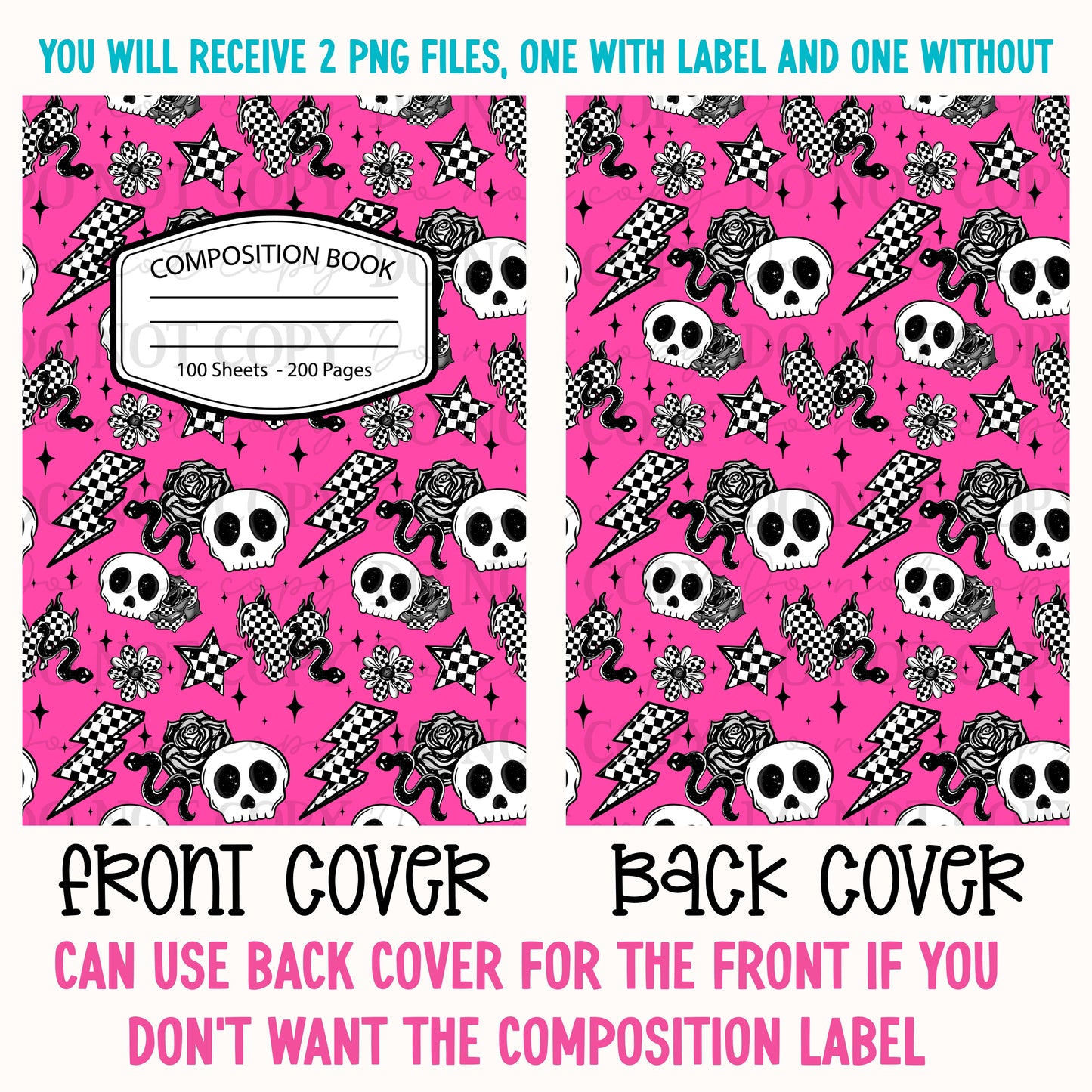 Neon Pink Skull & Snakes Composition Notebook Cover