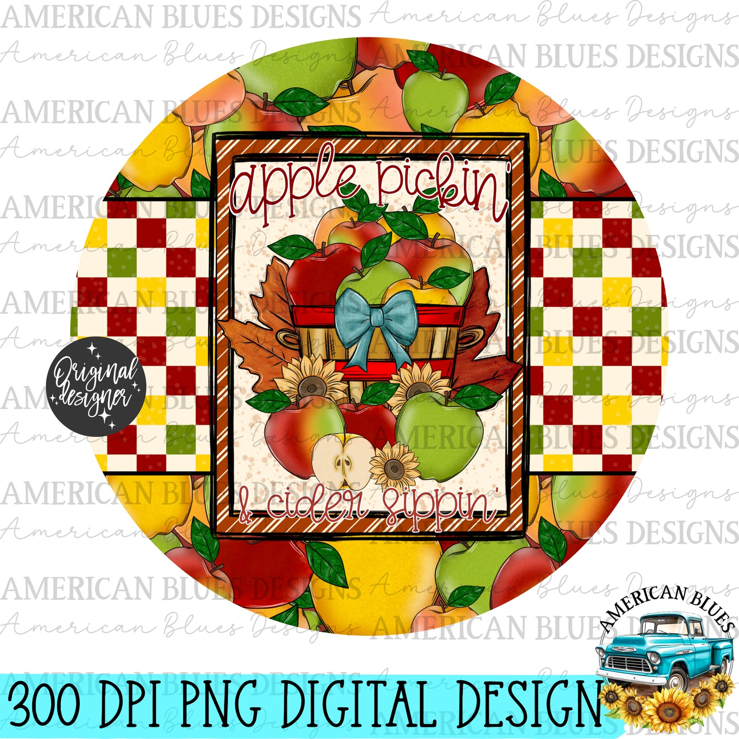 Apple pickin' & cider sippin' car coaster digital design | American Blues Designs