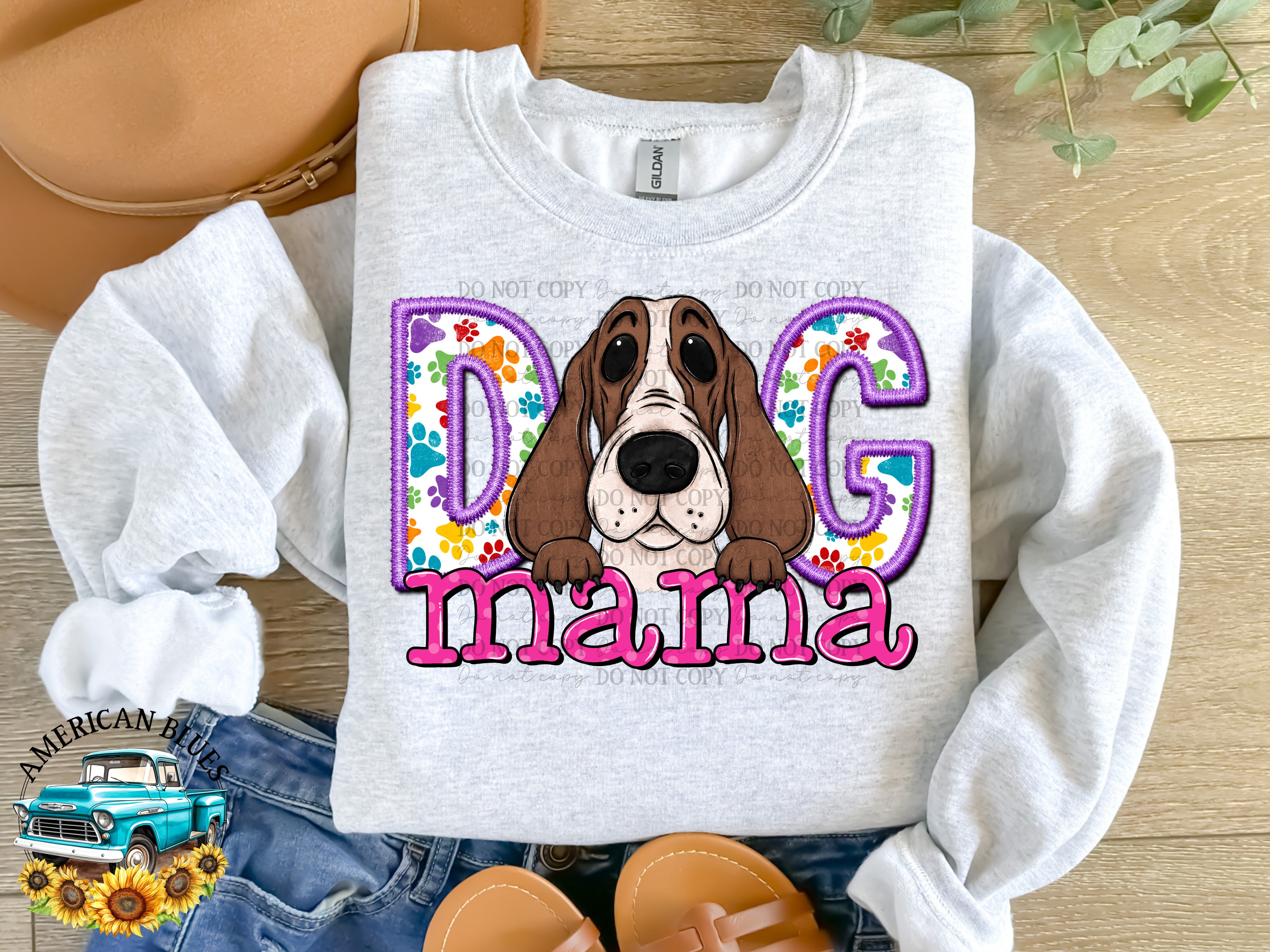 Dog mama Basset Hound digital design American Blues Design American Blues Designs