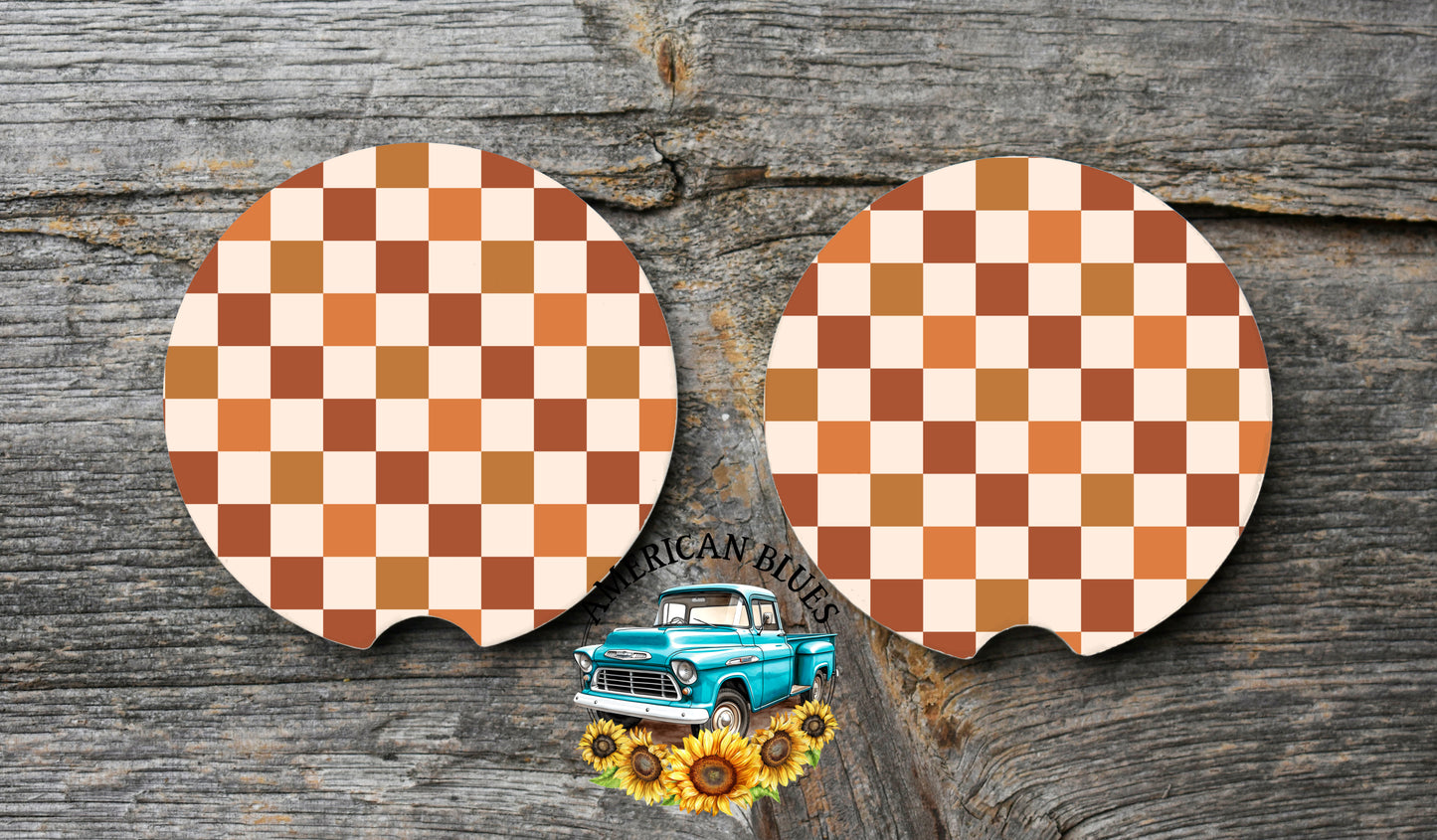 Autumn checkered car coaster digital design | American Blues Designs