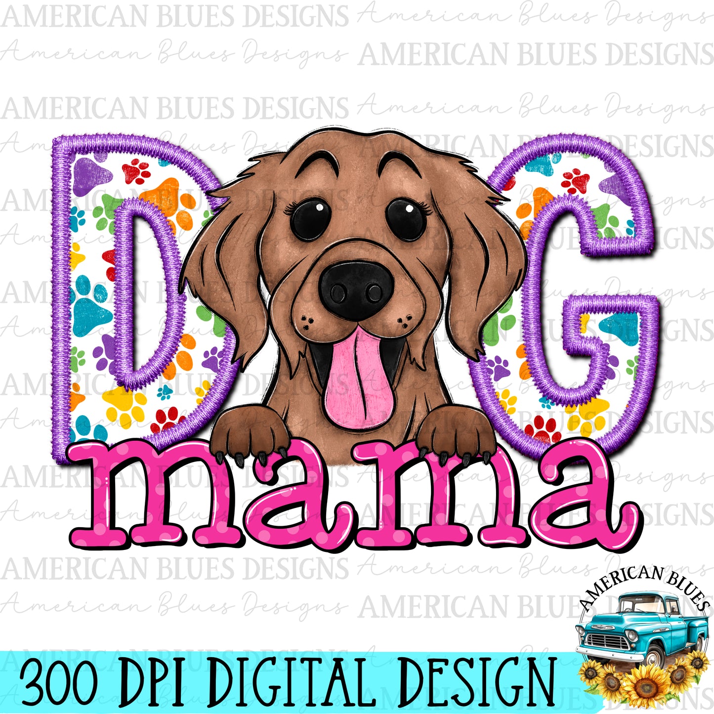 Dog mama Golden Retriever digital design | American Blues Design