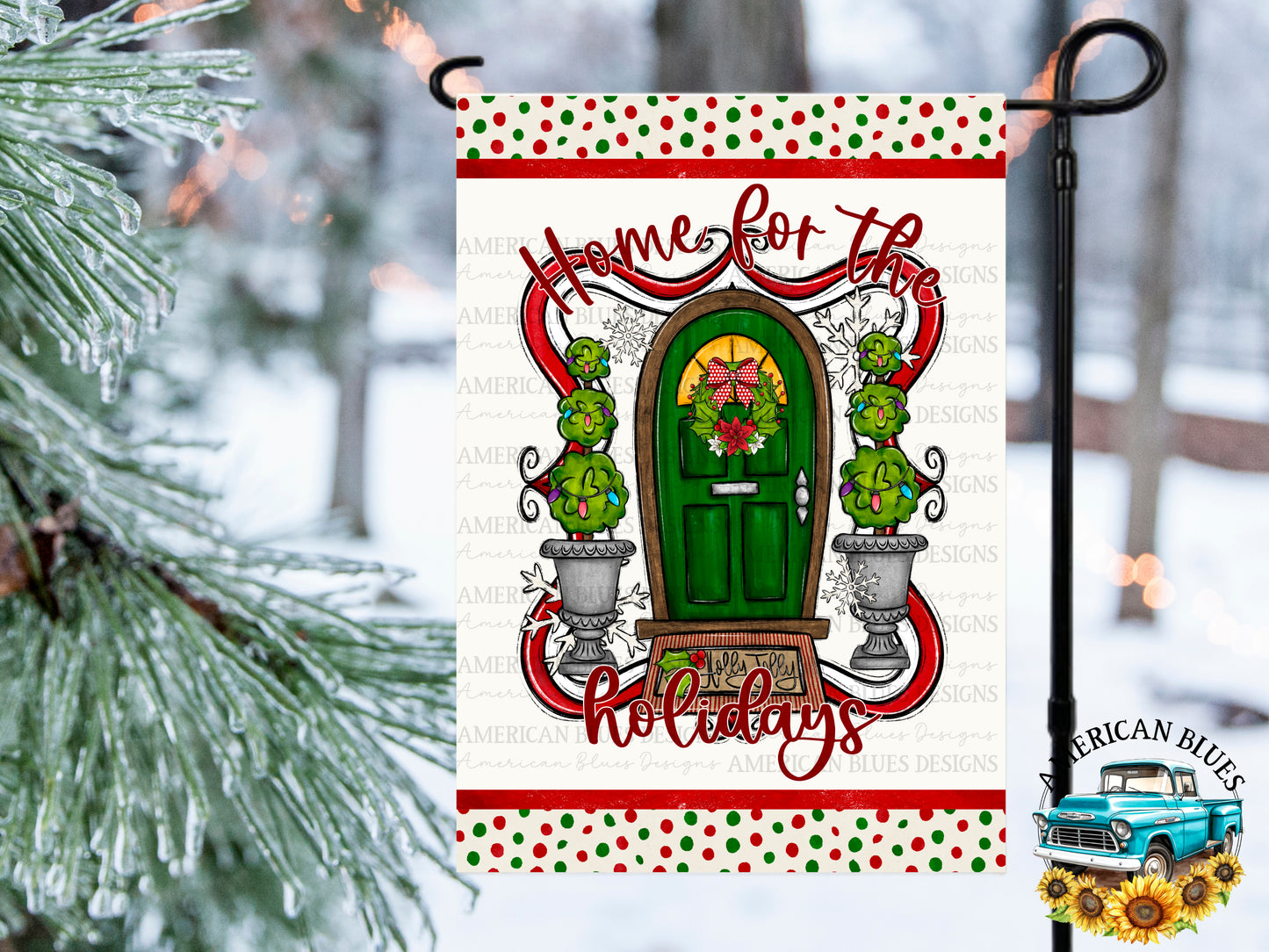 Home for the Holidays- polka dot Garden Flag