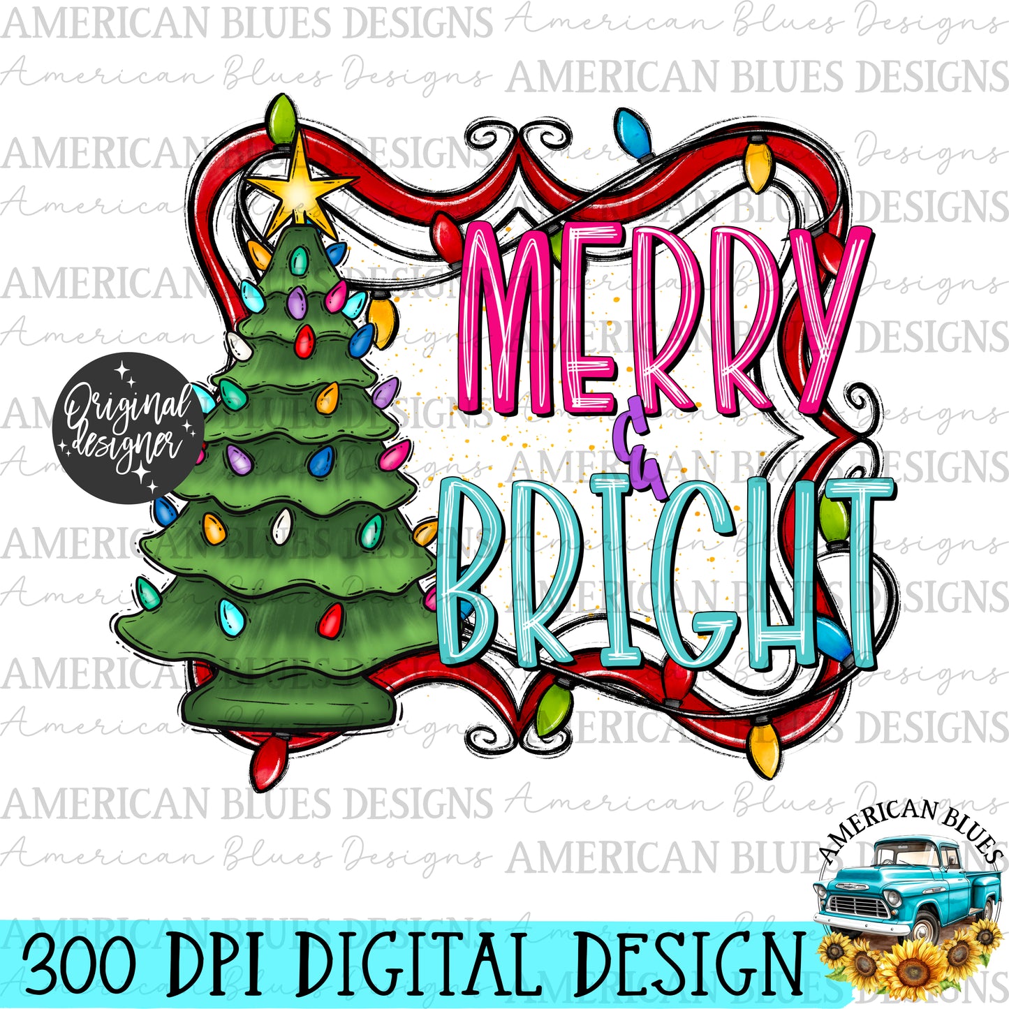 Merry & Bright digital design | American Blues Designs