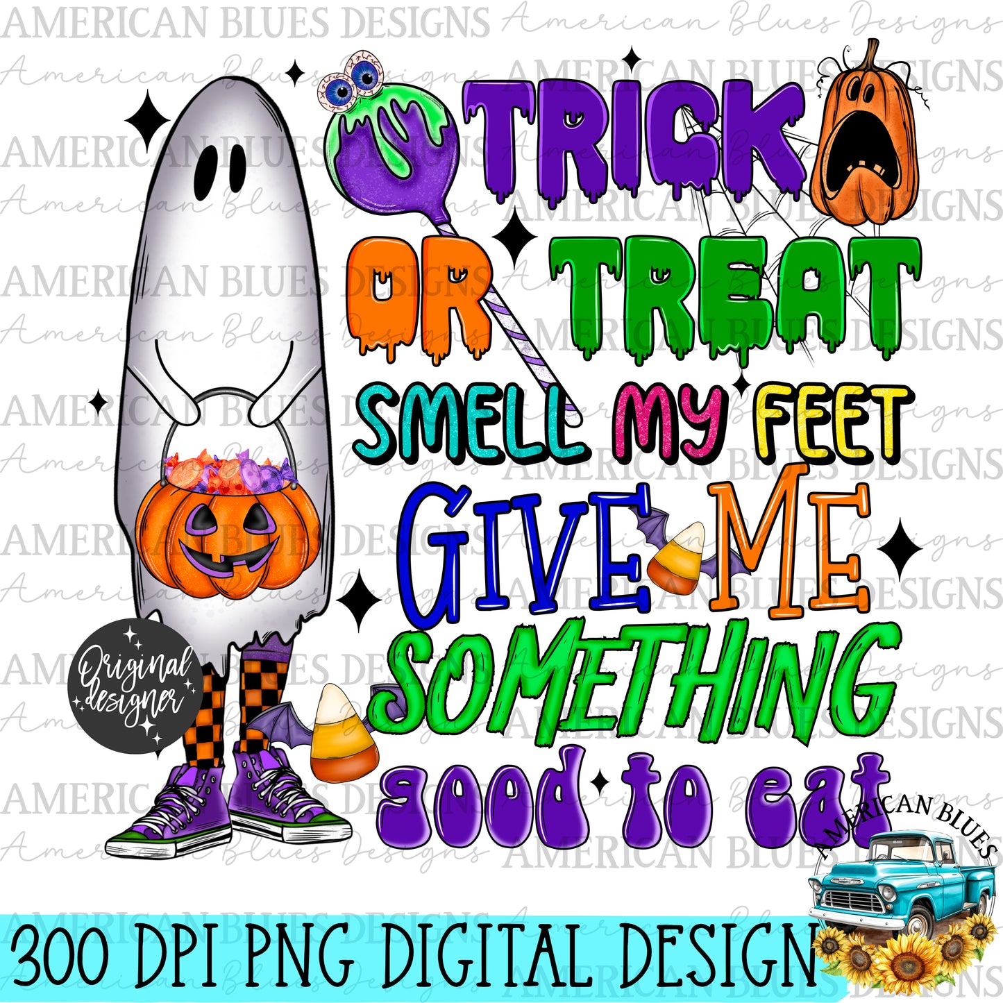 Trick or Treat ghostie digital design | American Blues Designs