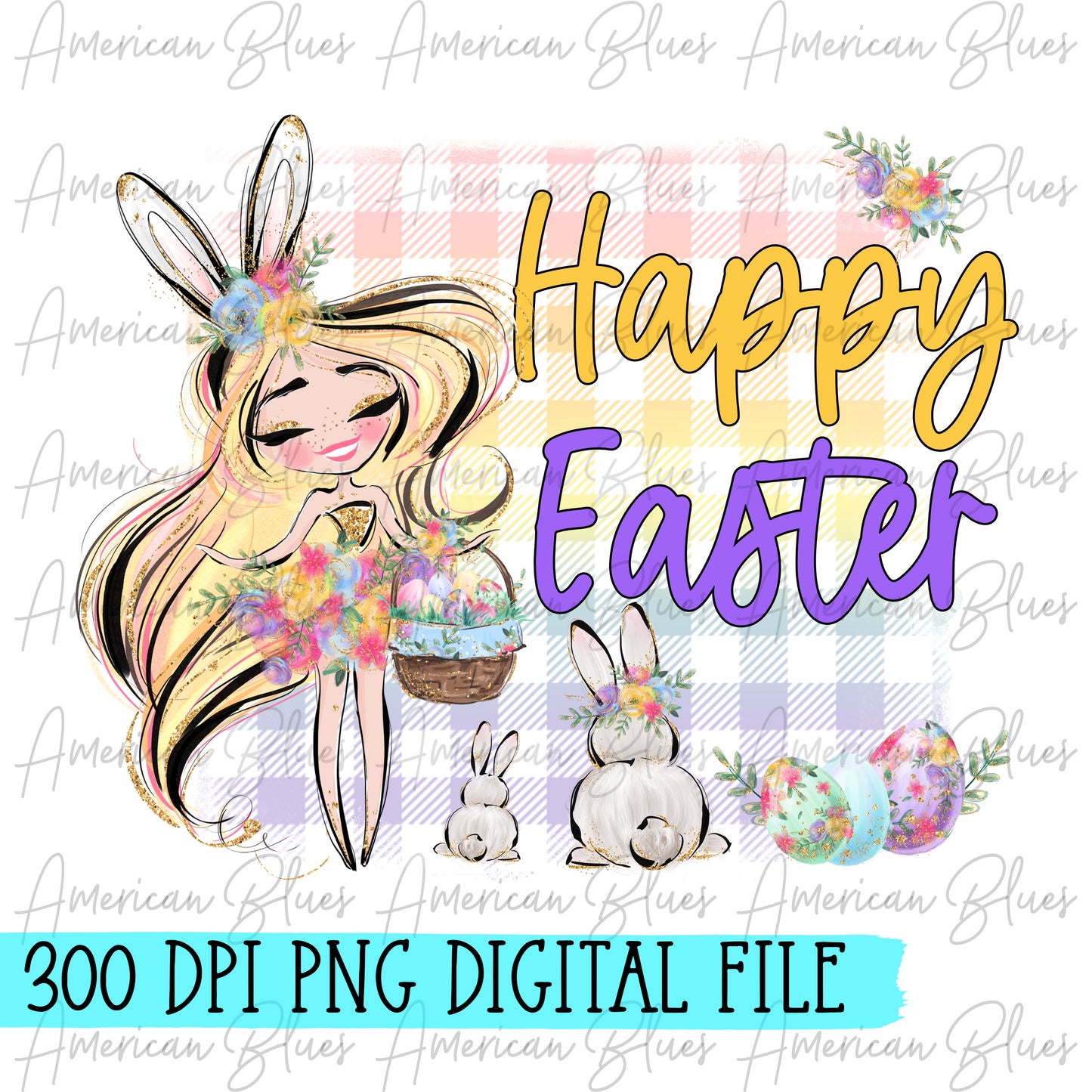 Happy Easter girl with blonde hair- DIGITAL