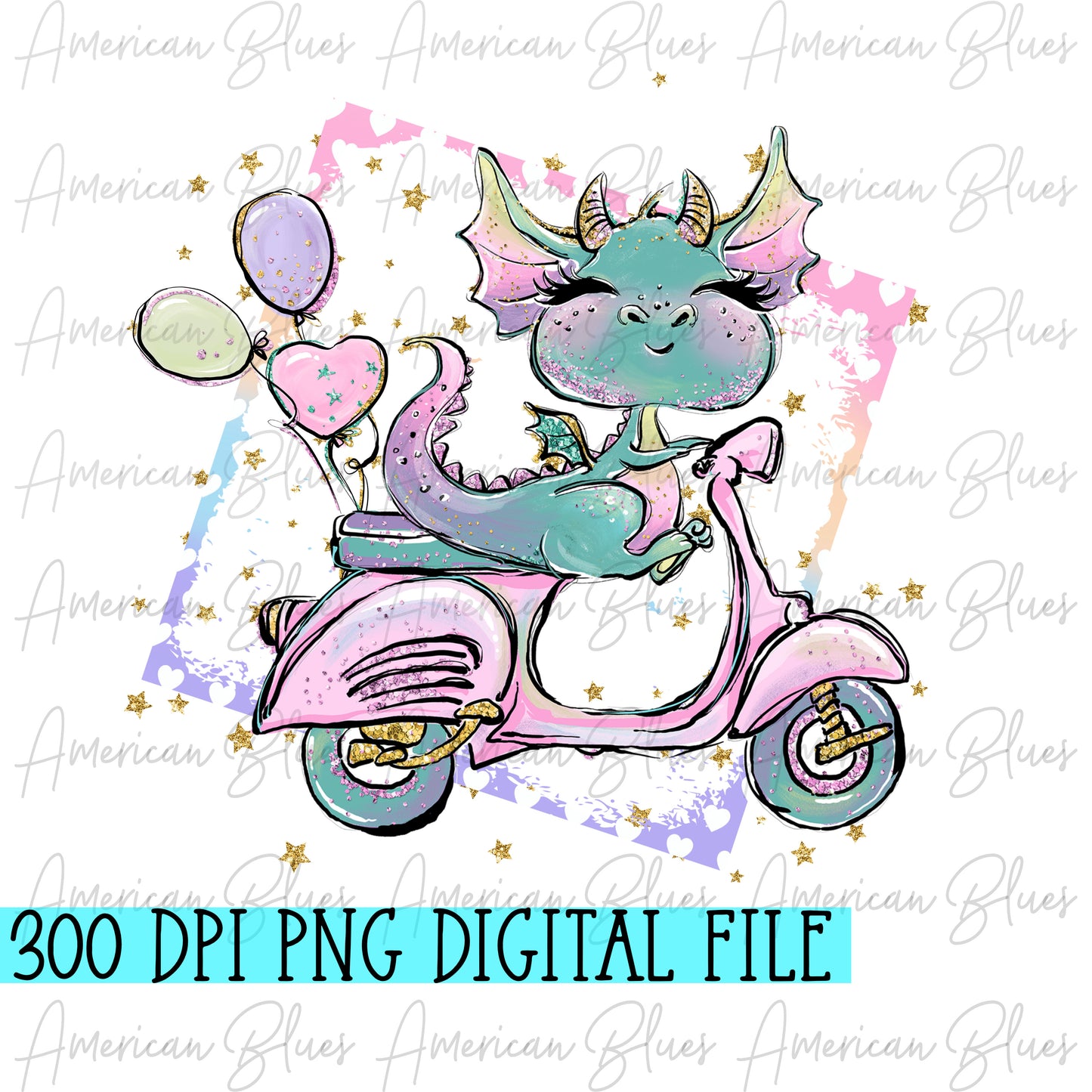 Cute dragon on scooter DIGITAL