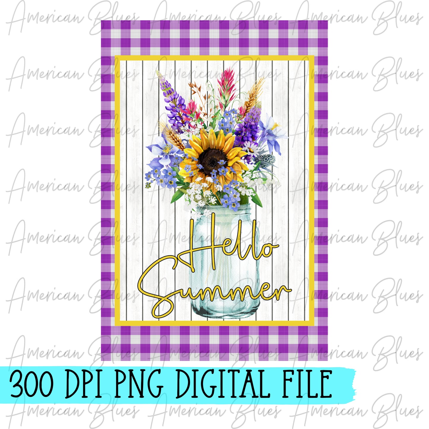 Hello Summer/ purple check GARDEN FLAG DIGITAL