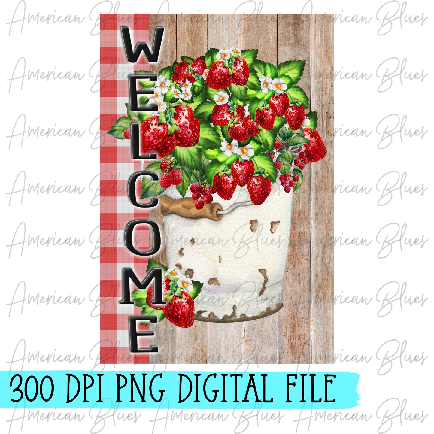 Welcome/ strawberry bucket GARDEN FLAG DIGITAL