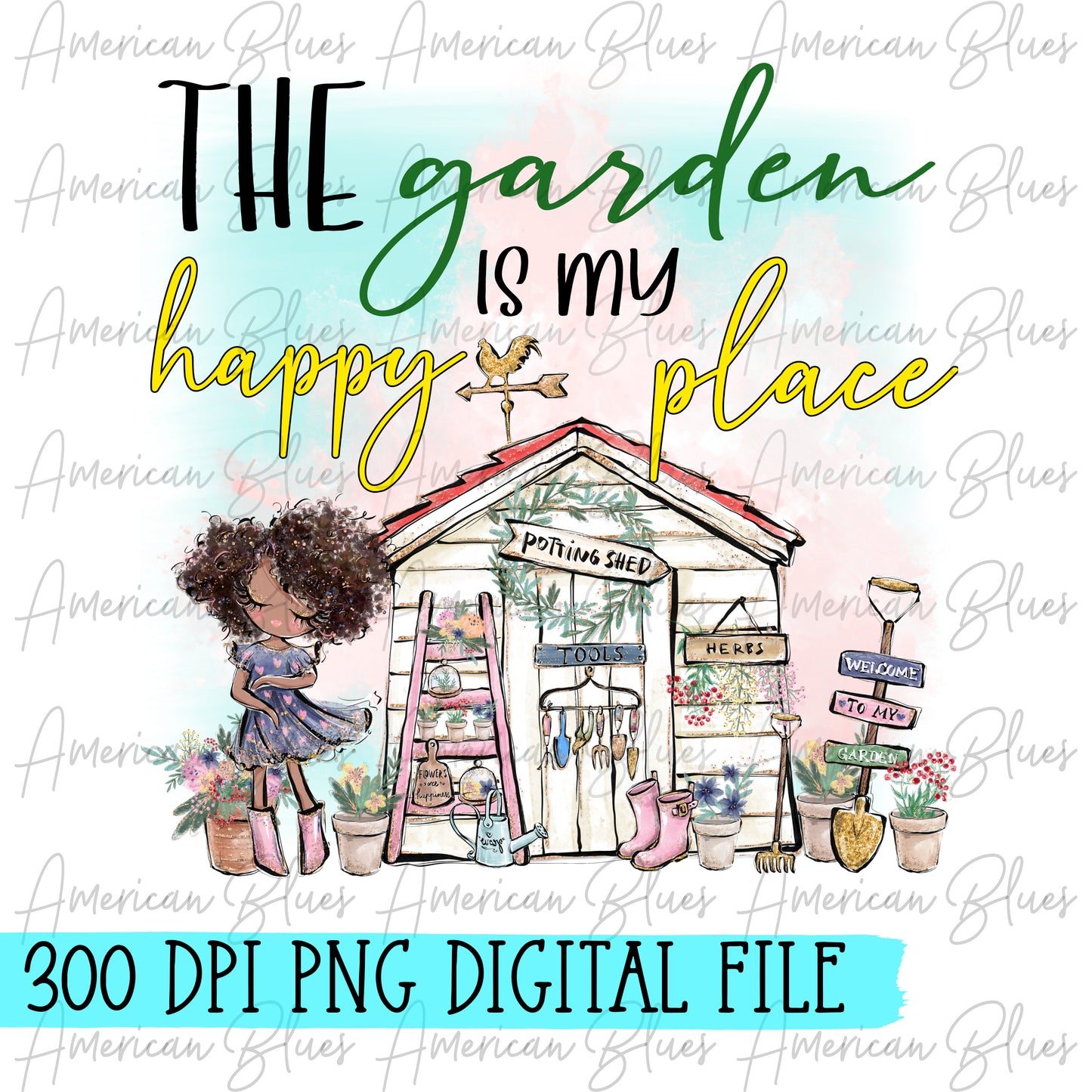 The garden is my happy place- dark hair & skin DIGITAL