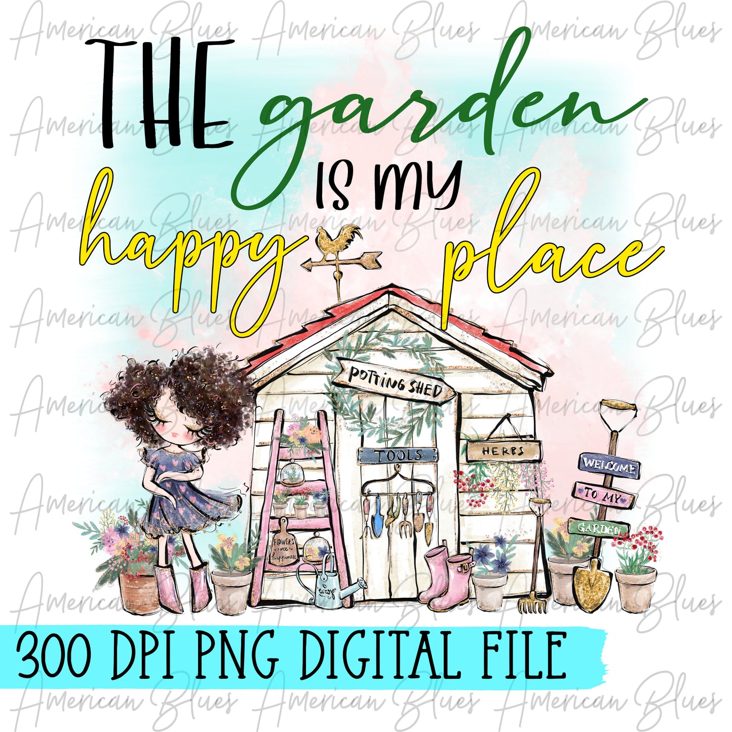 The garden is my happy place- brunette girl DIGITAL