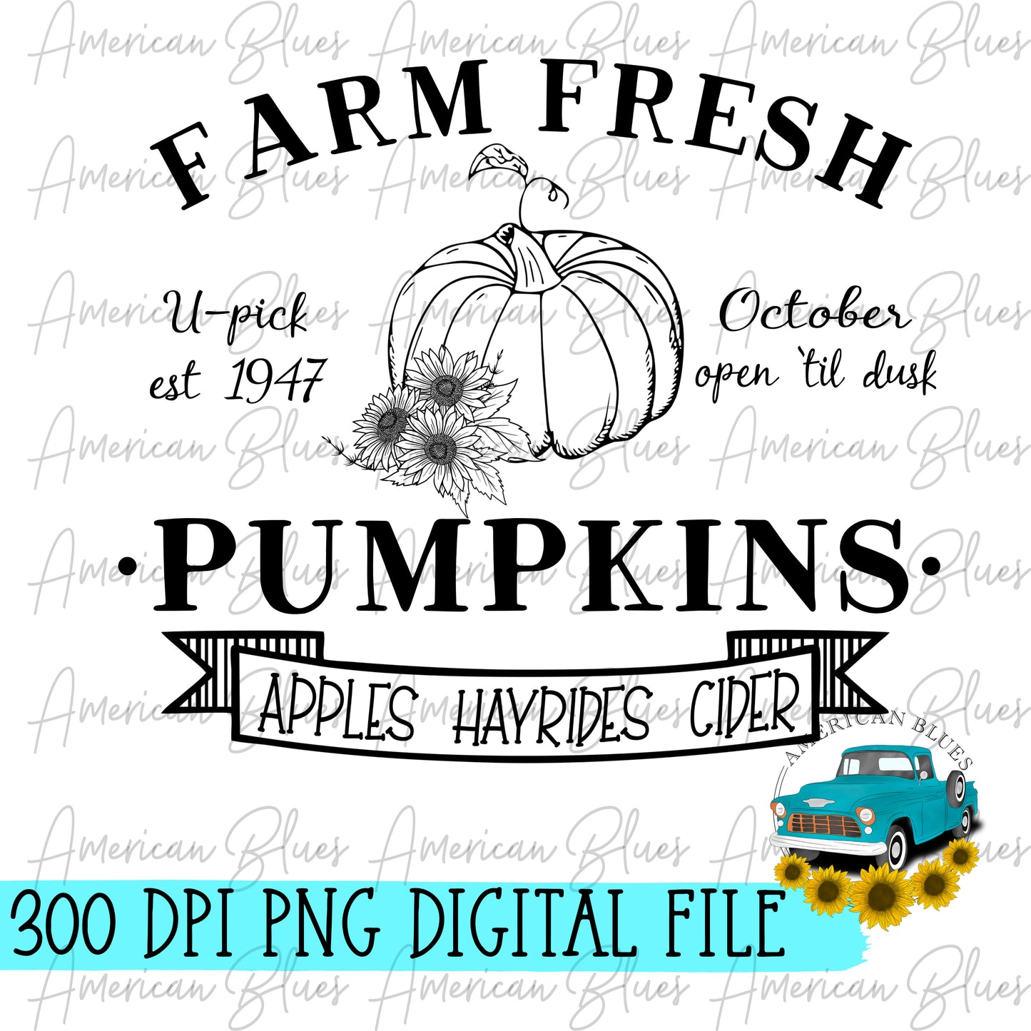 Farm Fresh Pumpkins-lineart sunflowers