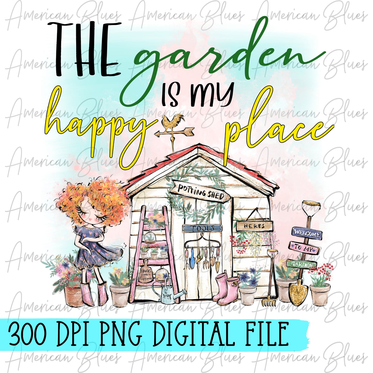 The garden is my happy place- red hair girl DIGITAL