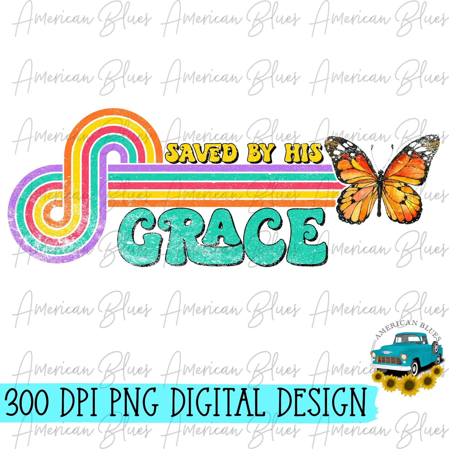 Saved by his grace- retro butterfly