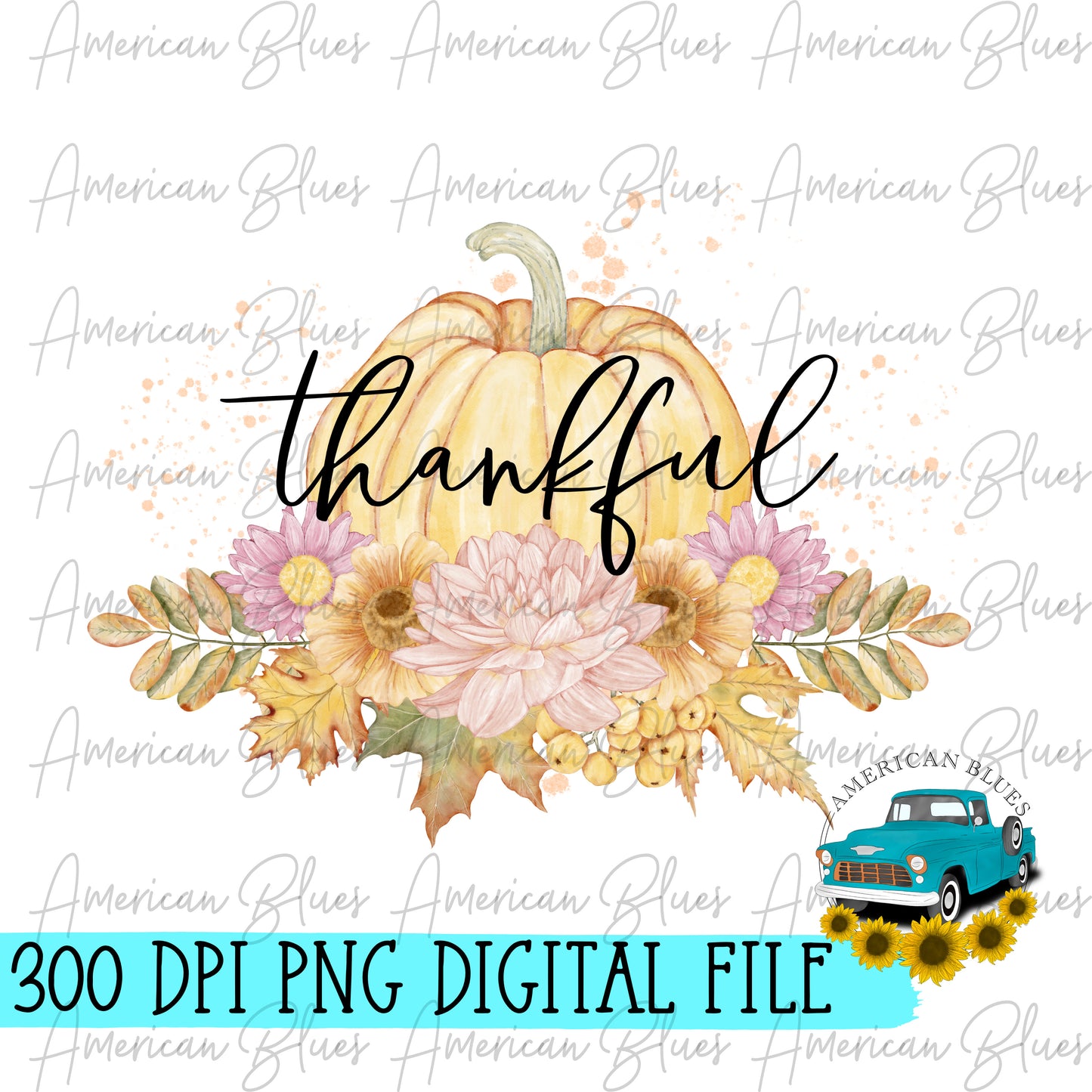 Thankful- floral pumpkin