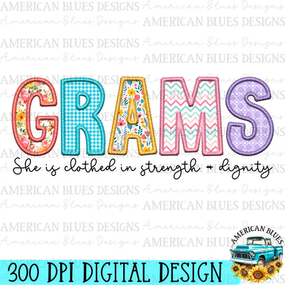 Grams- Spring embroidered name digital design | American Blues Designs