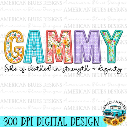 Gammy- Spring embroidered name digital design | American Blues Designs