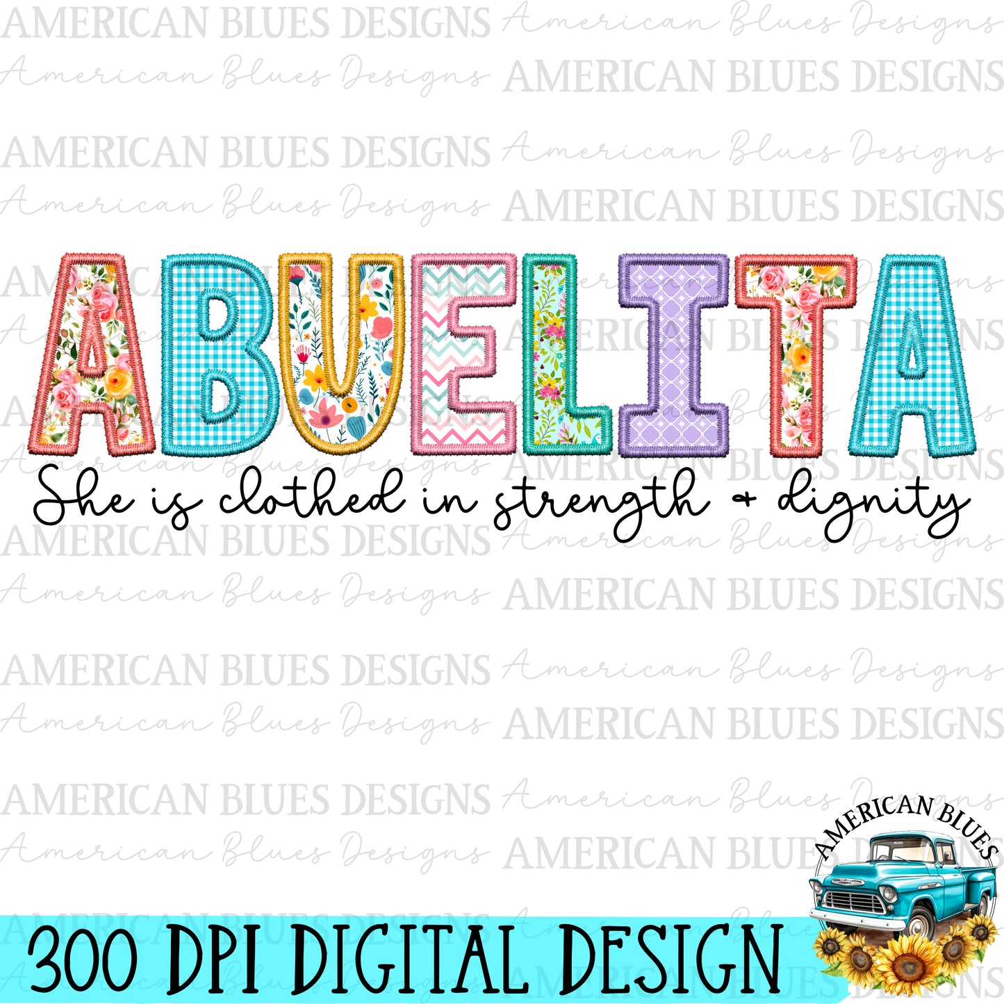 Abuelita- Spring embroidered name digital design | American Blues Designs