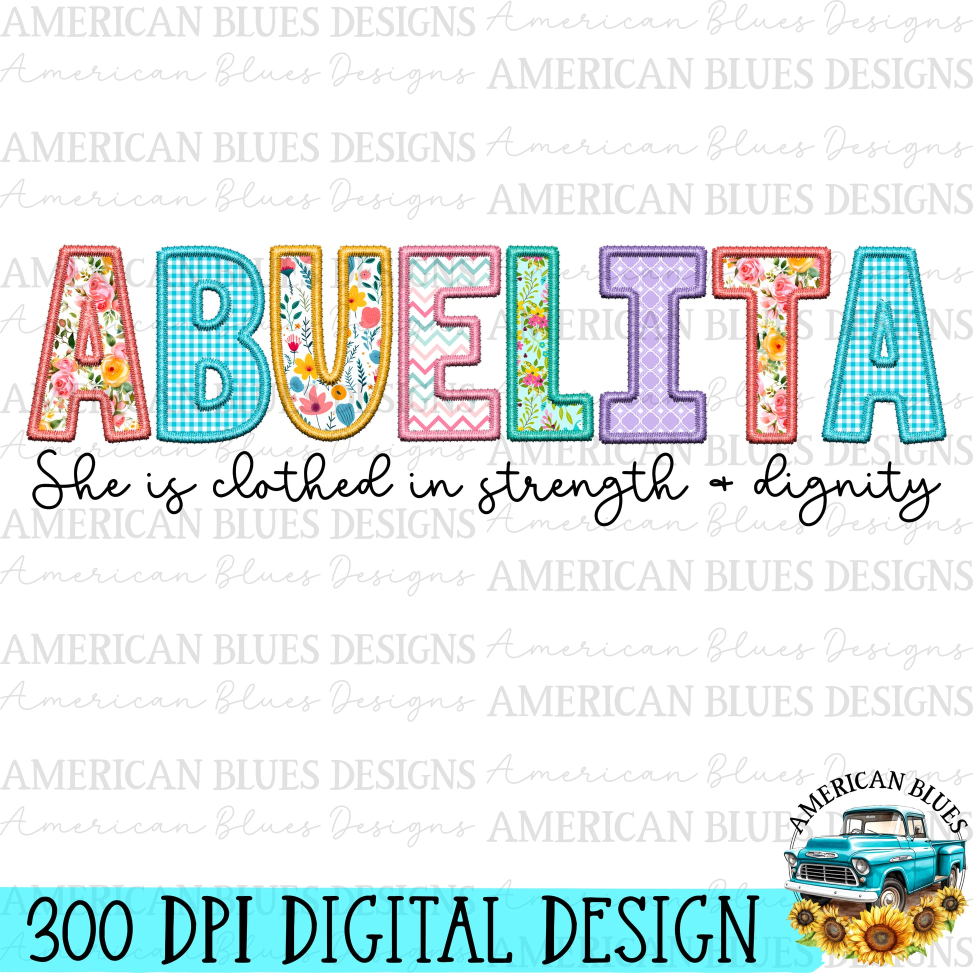 Abuelita- Spring embroidered name digital design | American Blues Designs