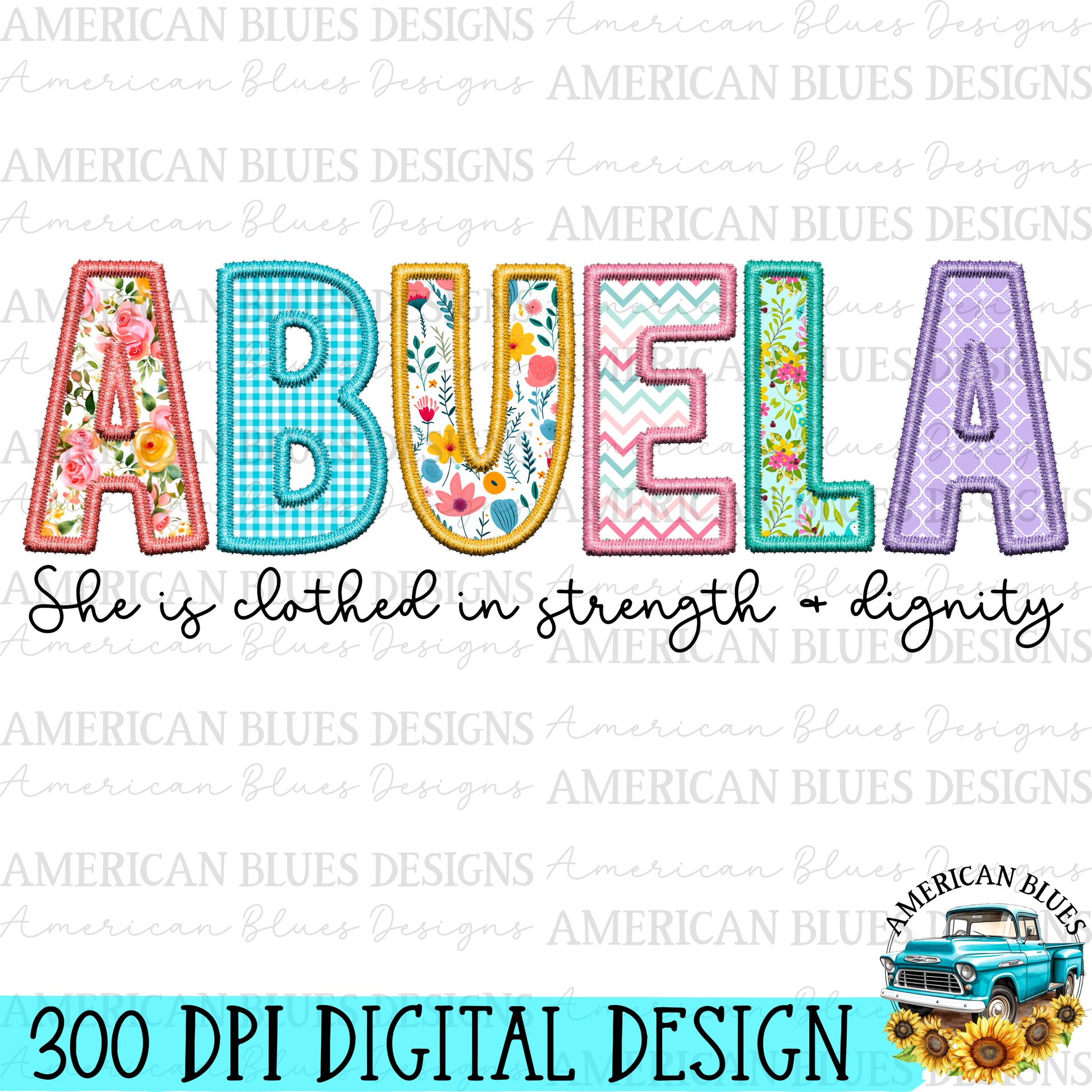 Abuela- Spring embroidered name digital design | American Blues Designs