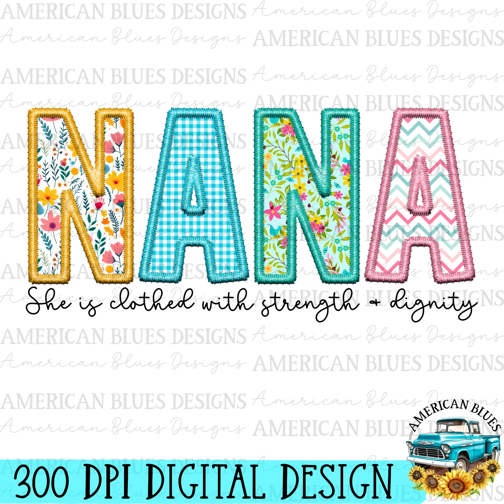 Nana- Spring embroidered name digital design | American Blues Designs