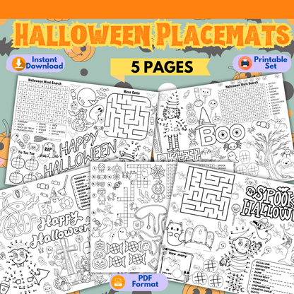 Halloween Printable Activity Placemats – 5 Page Kids Activity Set