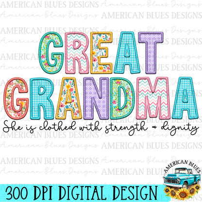 Great Grandma- Spring embroidered name digital design | American Blues Designs