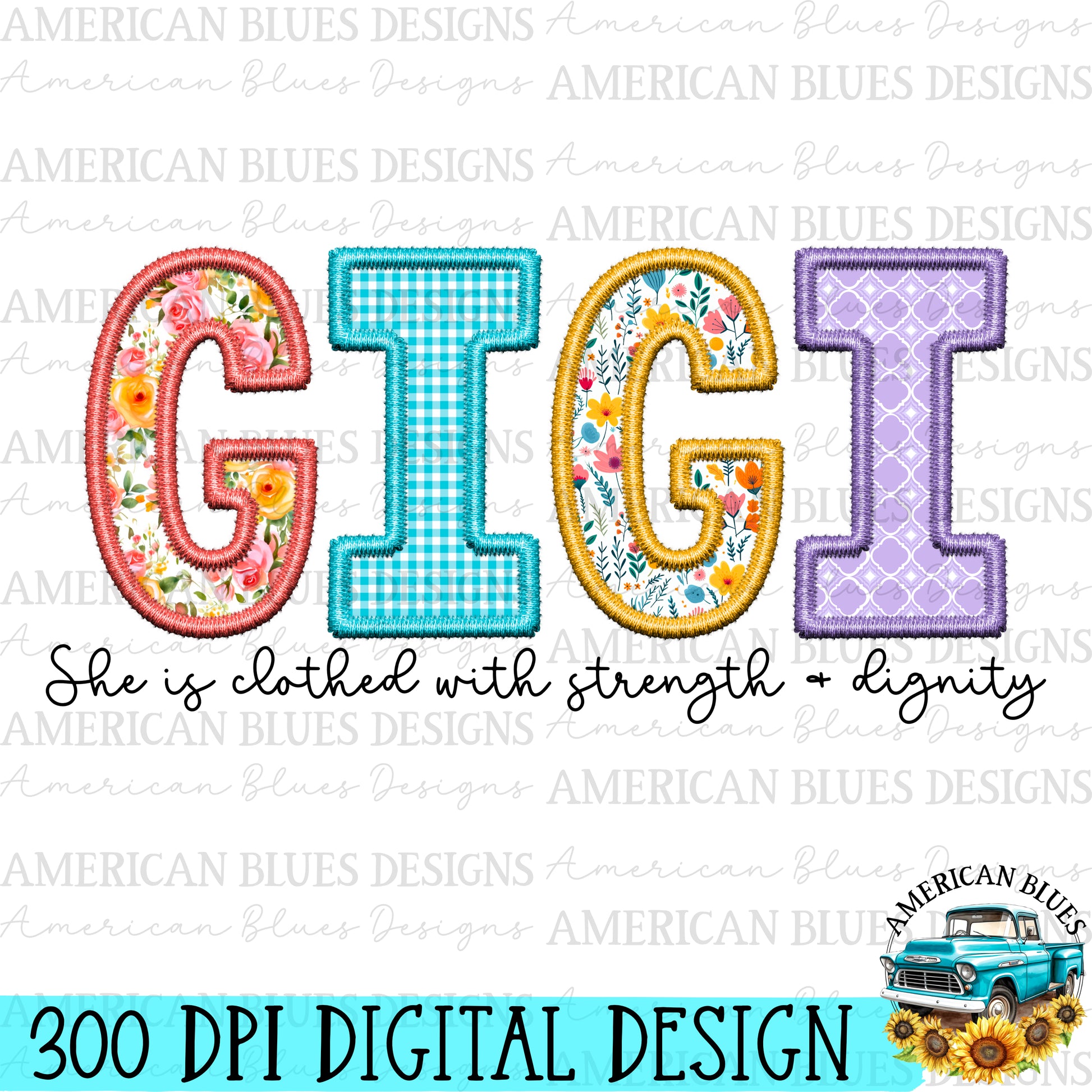 Gigi- Spring embroidered name digital design | American Blues Designs