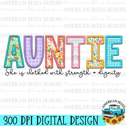 Auntie- Spring embroidered name digital design | American Blues Designs