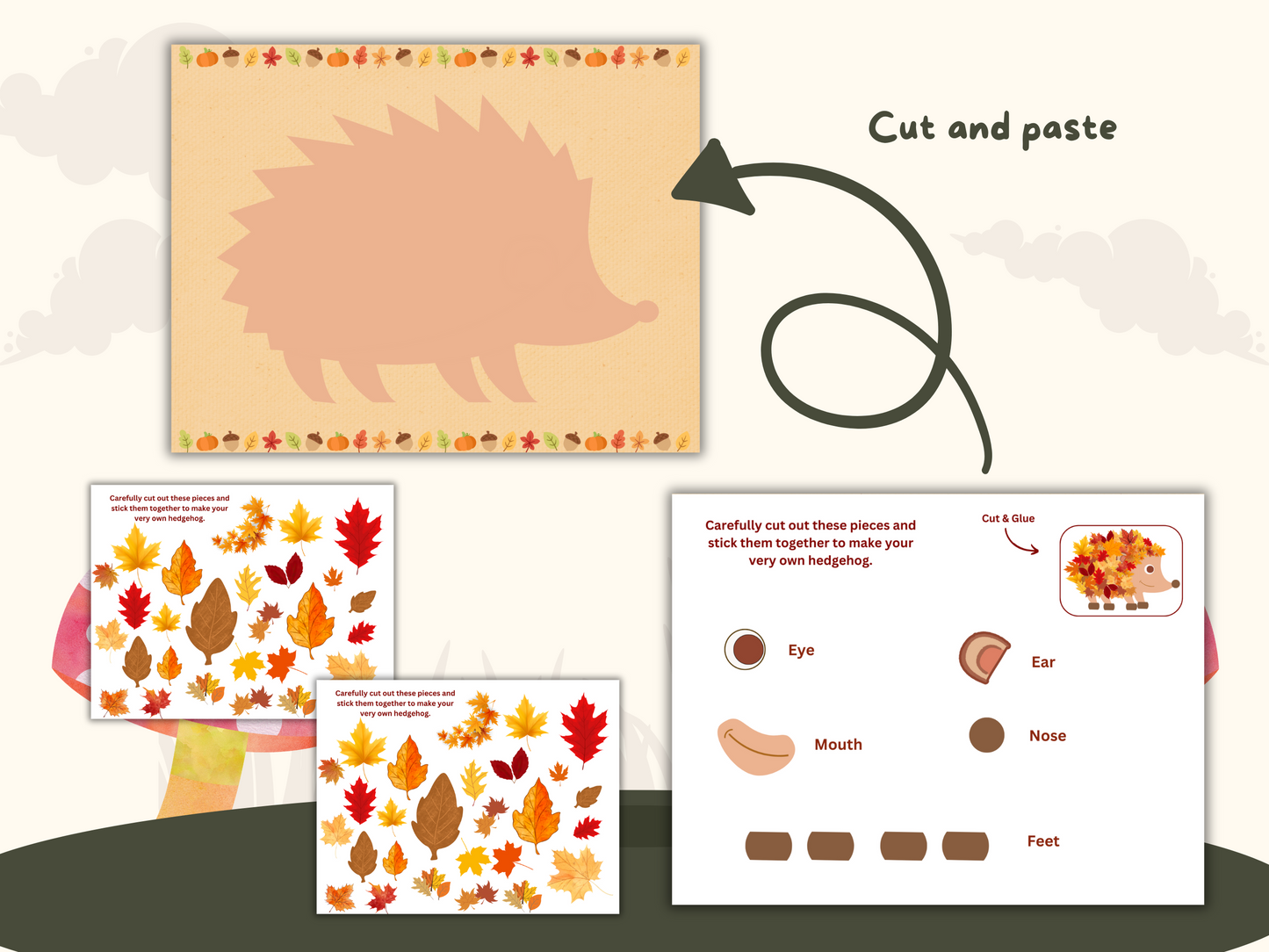 Fall Leaves Hedgehog Craft (Printable Kids Craft)