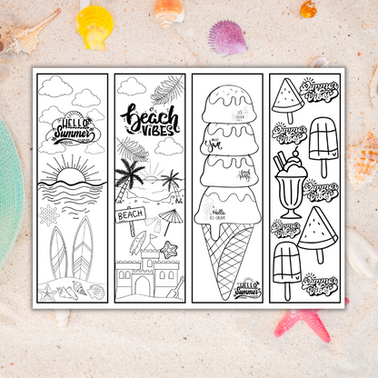 Printable Summer Bookmarks for Kids | Color-Your-Own + Full Color | Instant Download PDF | US Letter Size
