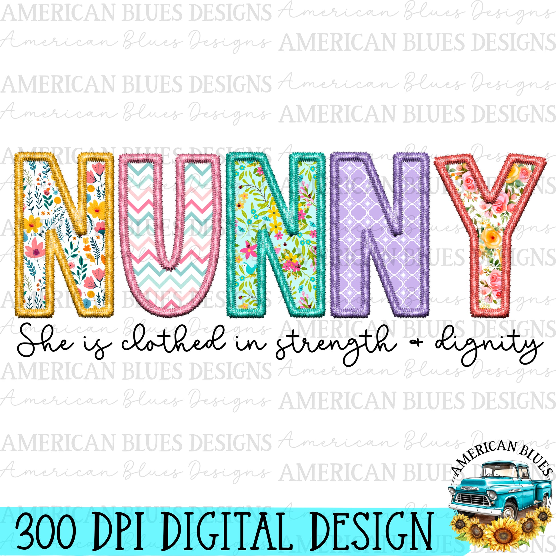 Nunny- Spring embroidered name digital design | American Blues Designs