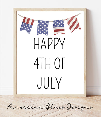 Happy 4th of July, Freedom, Happy Birthday America Printable Wall Art