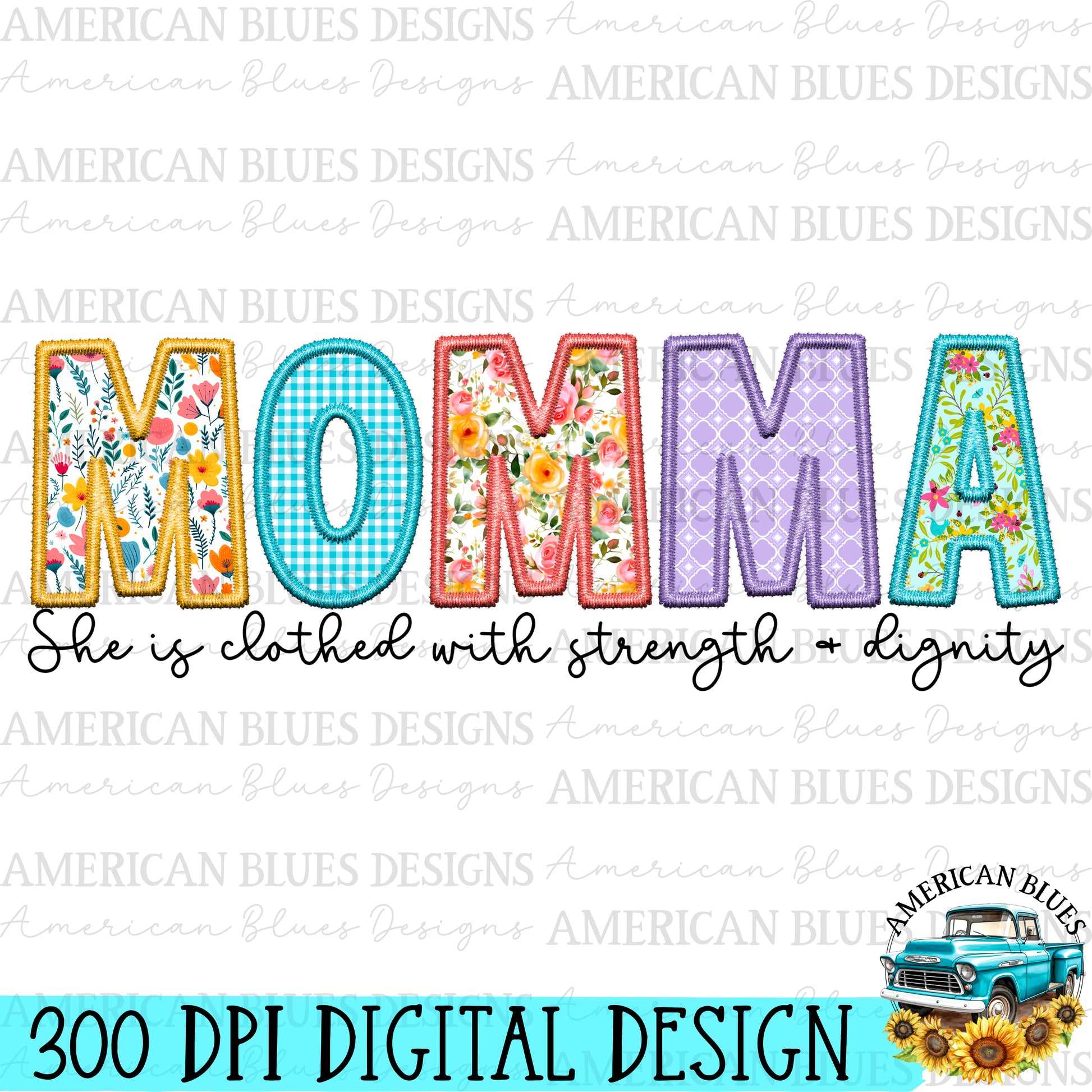 Momma- Spring embroidered name digital design | American Blues Designs