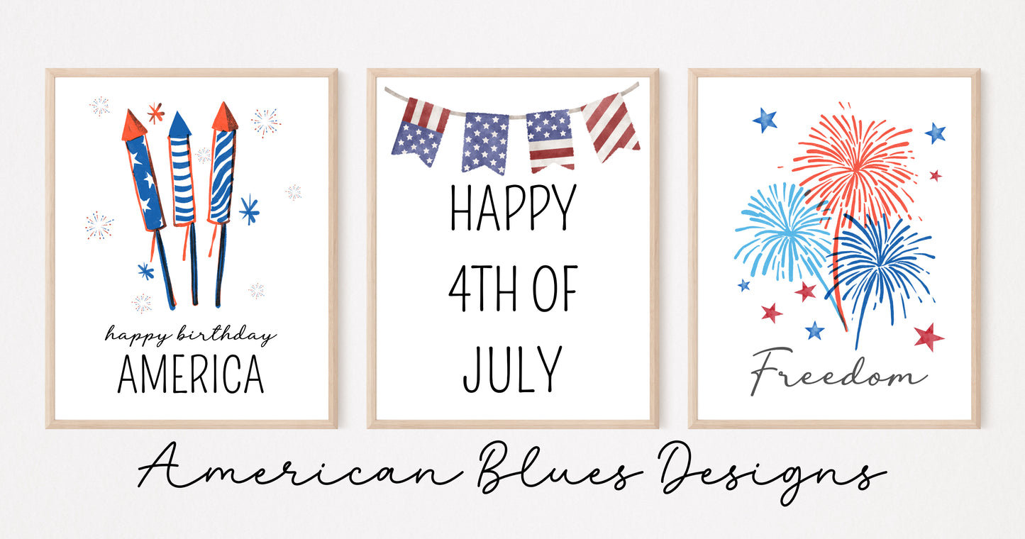 Happy 4th of July, Freedom, Happy Birthday America Printable Wall Art