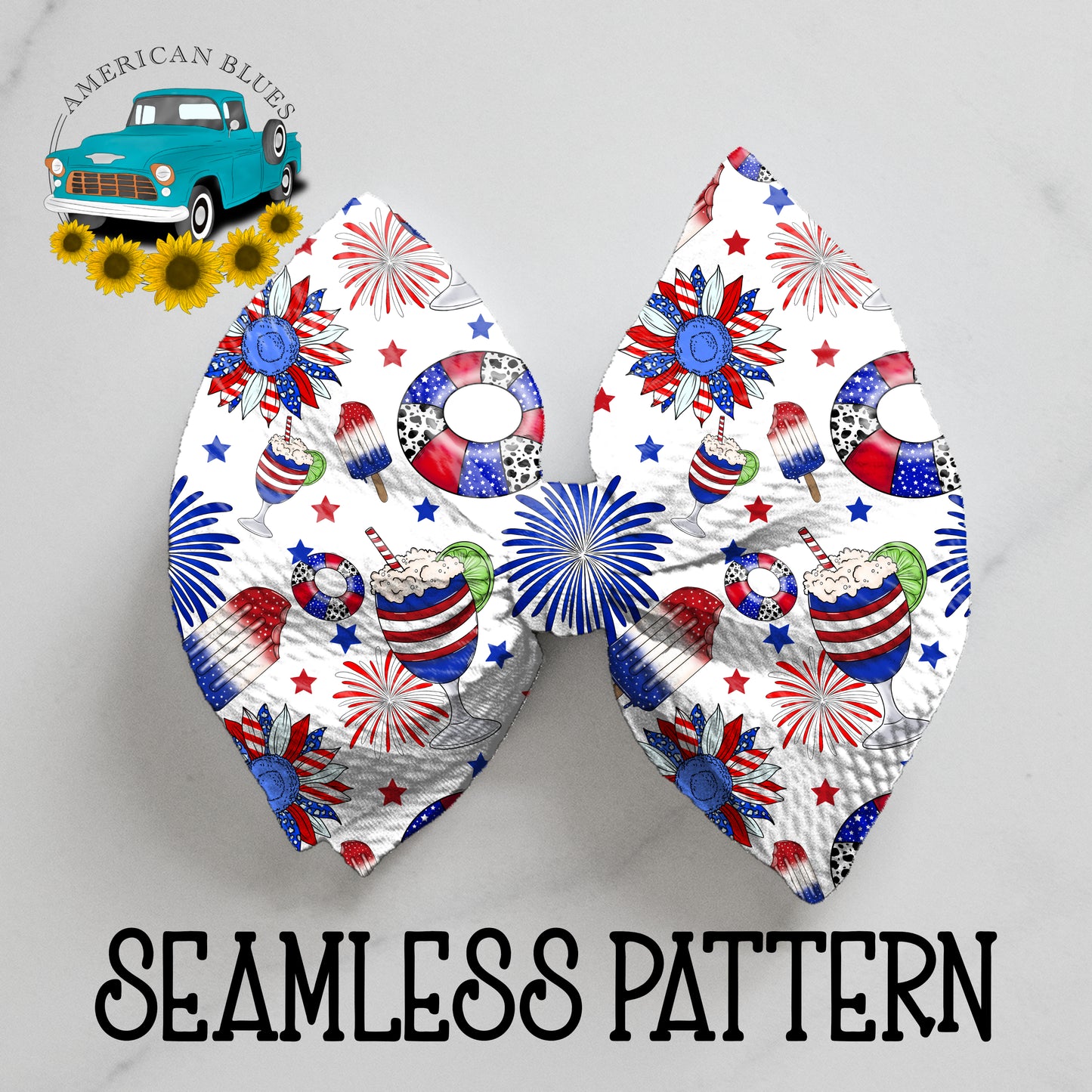 4th of July tubes, floats and flowers seamless pattern