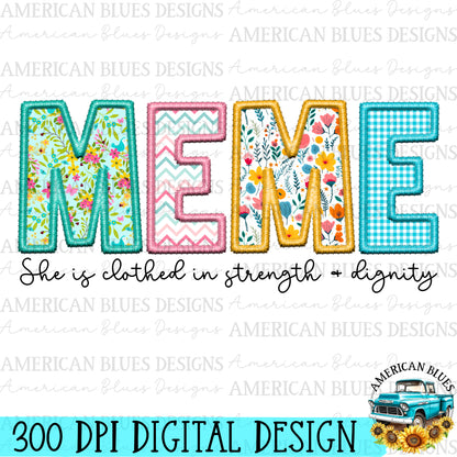 Meme- Spring embroidered name digital design | American Blues Designs