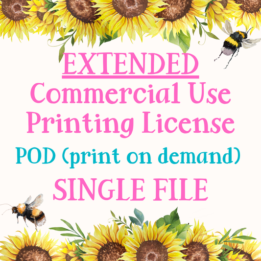 Extended Commercial Use Printing License for POD (print on demand) Single File