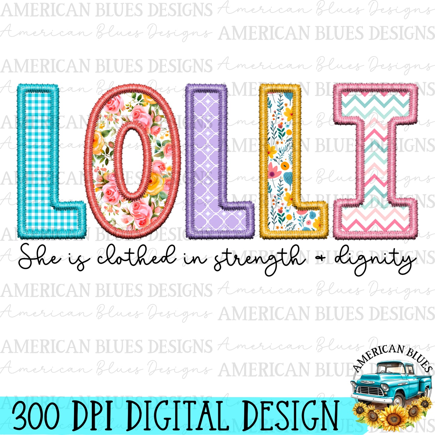 Lolli- Spring embroidered name digital design | American Blues Designs