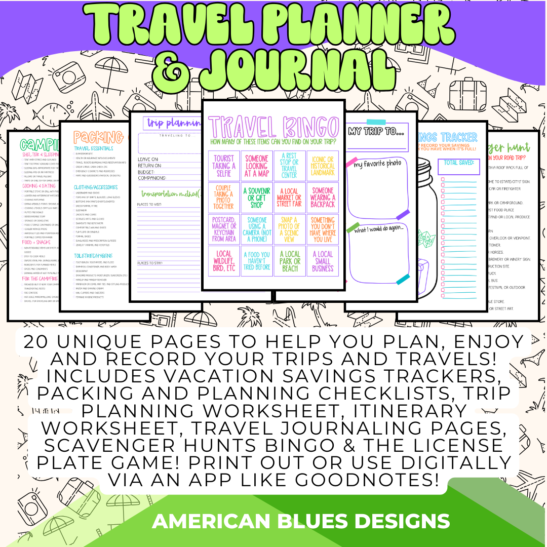 Travel Planning Bundle – 20 Unique Pages for Organizing & Enjoying Your Trips | American Blues Designs