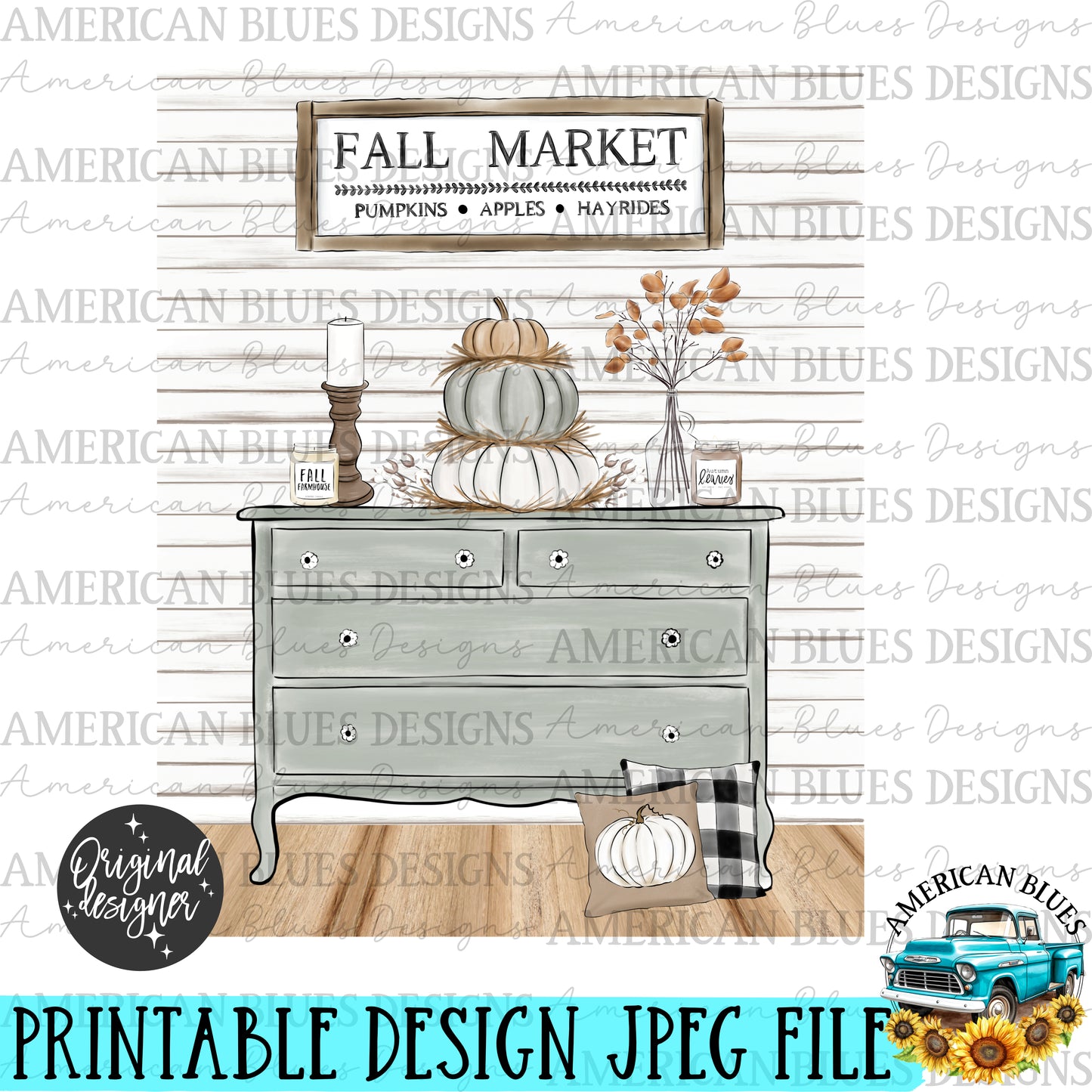 Fall Market farmhouse printable art | American Blues Designs