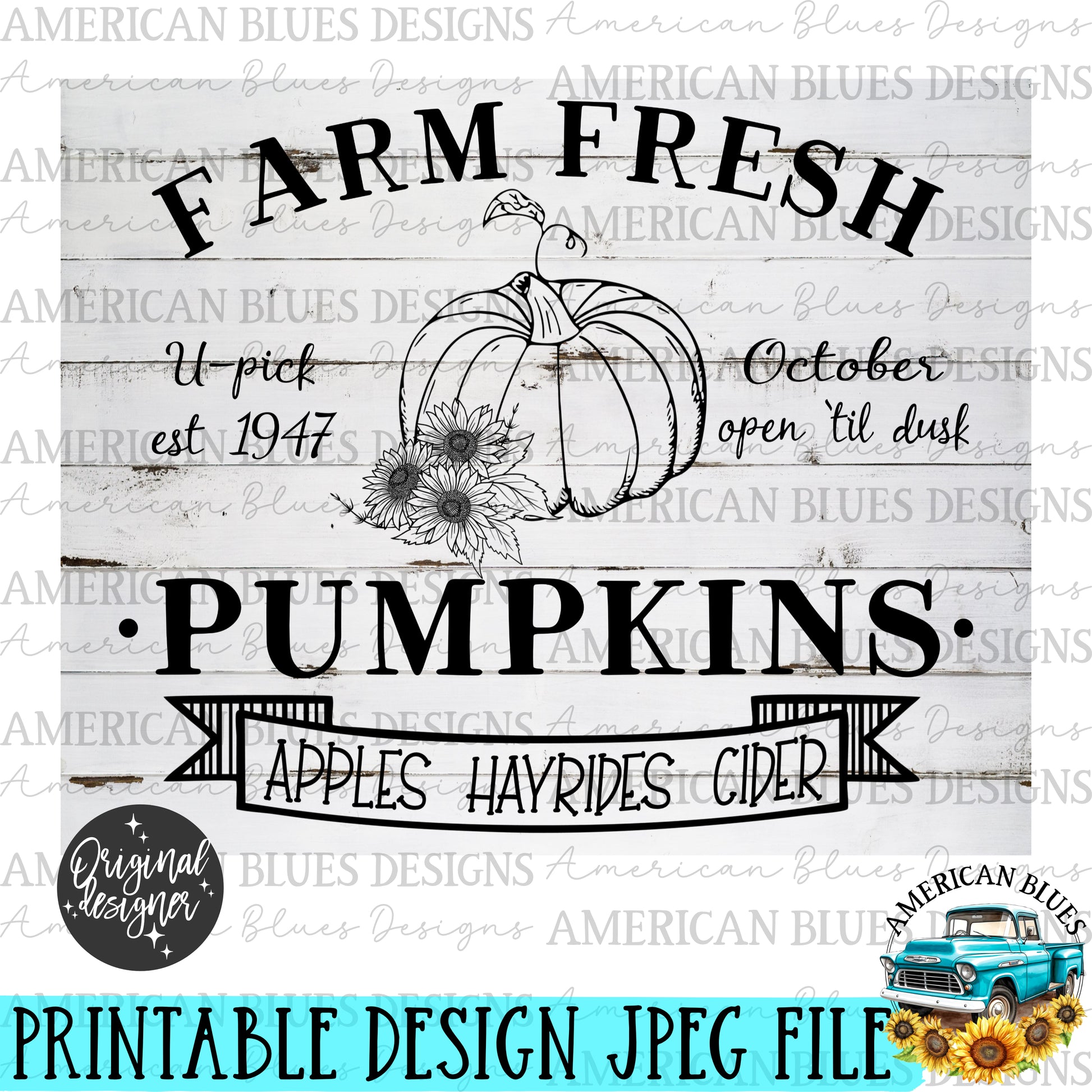 Farm Fresh Pumpkins printable art | American Blues Designs