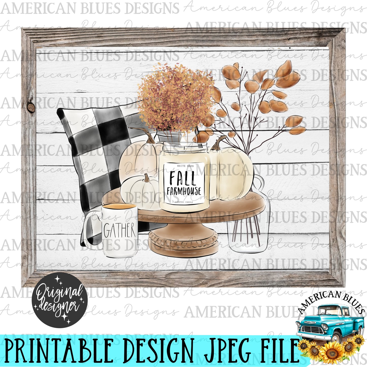 Fall Farmhouse Rae Dunn style printable art | American Blues Designs